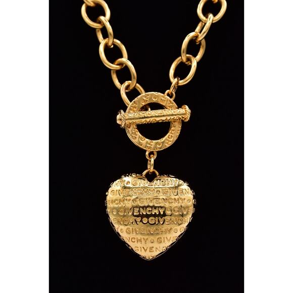 Givenchy Vintage Puffy Heart Logo Necklace Gold Toggle Heavy Chunky 1980s Bin5 - Picture 1 of 12